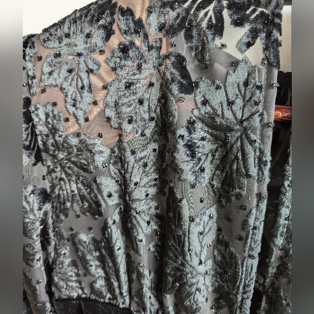Vintage Piaf Velvet Burnout Midi Dress Sweetheart 80s Cocktail Black witchy goth - Picture 7 of 16